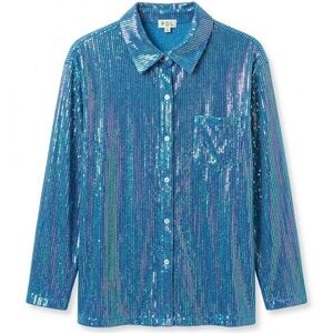 NWT POL Blue Iridescent Sequin Button Down Oversized Shirt - Size M